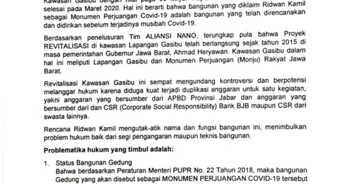 Aliansi Nano Jabar Tolak Politisasi Korban Covid-19 oleh Gubernur Jabar Ridwan Kamil