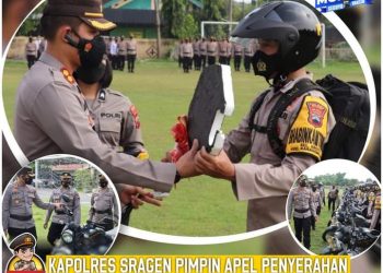Kapolres Sragen Pimpin Apel Penyerahan Ranmor Dinas pada Bhabinkamtibmas Polres Sragen