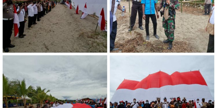 TNI/POLRI bersama masyarakat Melaksanakan Kirab Merah Putih di Kabupaten Teluk Wondama