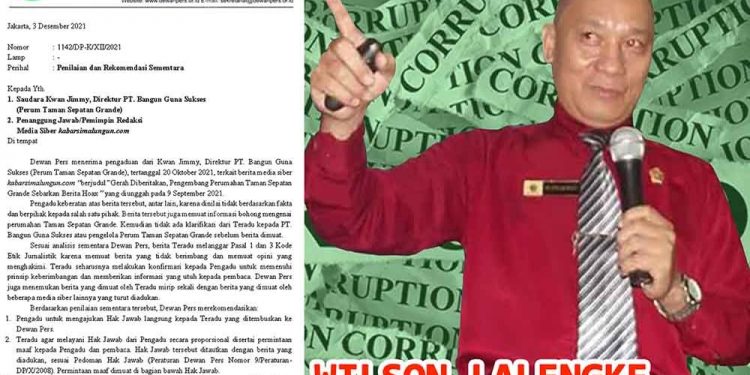 Dewan Pers Surati Media Terkait Pemberitaan, Wilson Lalengke: Berhentilah Jadi Backing Penjahat