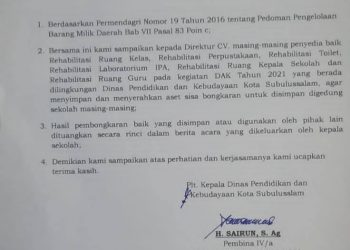 Diduga Kankangi Surat Edaran dari Kadisdik Kota Subulussalam, Ribuan Aset Sekolah Raib