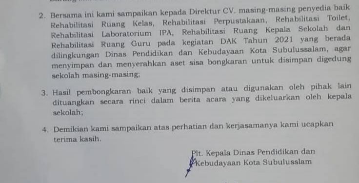 Diduga Kankangi Surat Edaran dari Kadisdik Kota Subulussalam, Ribuan Aset Sekolah Raib