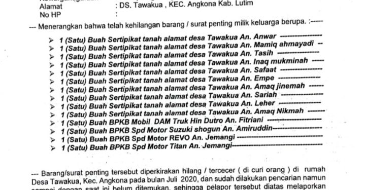 Berita Kehilangan Dokumen Penting BPKB Mobil Dump Truck HINO DUTRO