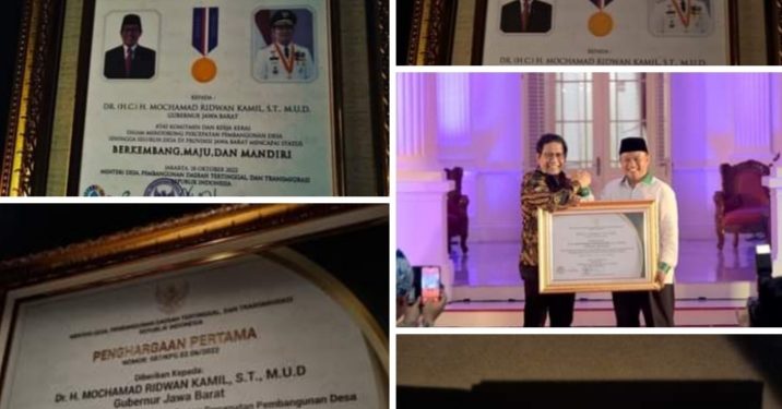 Penghargaan Pertama Nasional untuk Ridwan Kamil dalam Percepatan Pembangunan Desa di Prov. Jabar.