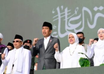 Presiden Joko Widodo dan Ibu Iriana Hadiri Resepsi Puncak Satu Abad Nahdlatul Ulama (NU) di Gelora Delta Sidoarjo, Jawa Timur,