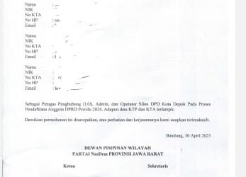 Sekertariat DPW Nasdem Jawa Barat Ceroboh, Pada Sistem Administrasi