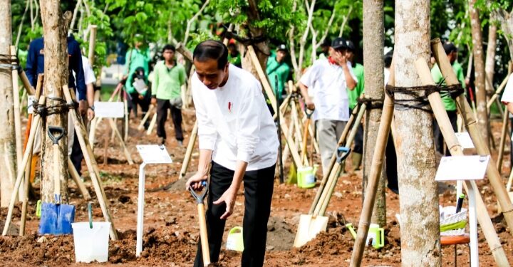 Presiden Joko Widodo Melakukan Penanaman Pohon bersama Masyarakat di Hutan Kota Kawasan Industri Pulogadung,