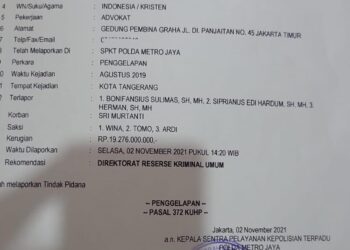 Seorang  Pengacara di Laporkan ‘Kasus Pengelapan’ Pelaporan Dari Tahun 2021 Jalan di Tempat